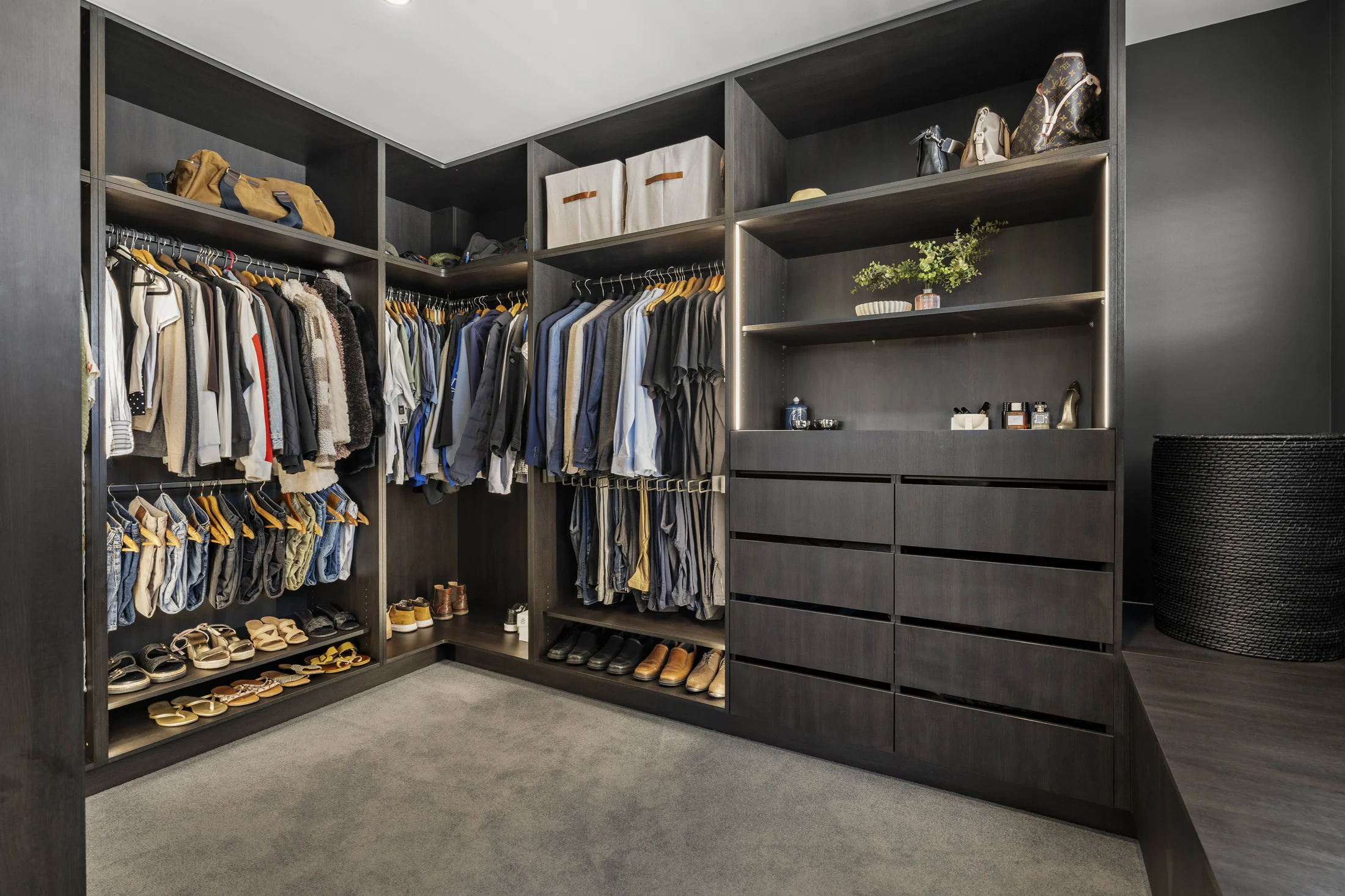 Bespoke walk-in robe with integrated lighting